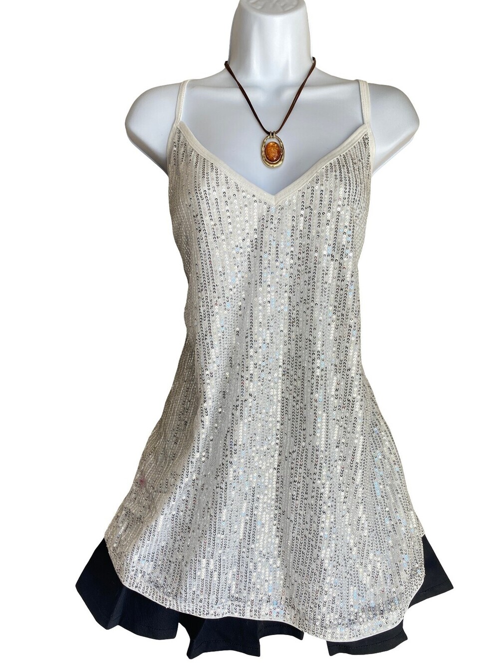 Vintage Plus 3XL White Sequin Spaghetti Strap Camisole Blouse Festival Y2K Party